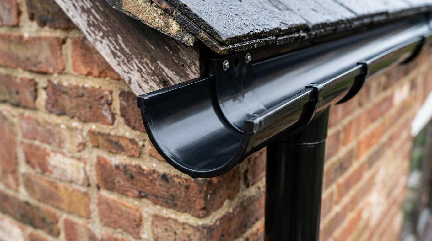 Spotless clean uPVC guttering channel after ground-based vacuum weed clearance in Birmingham