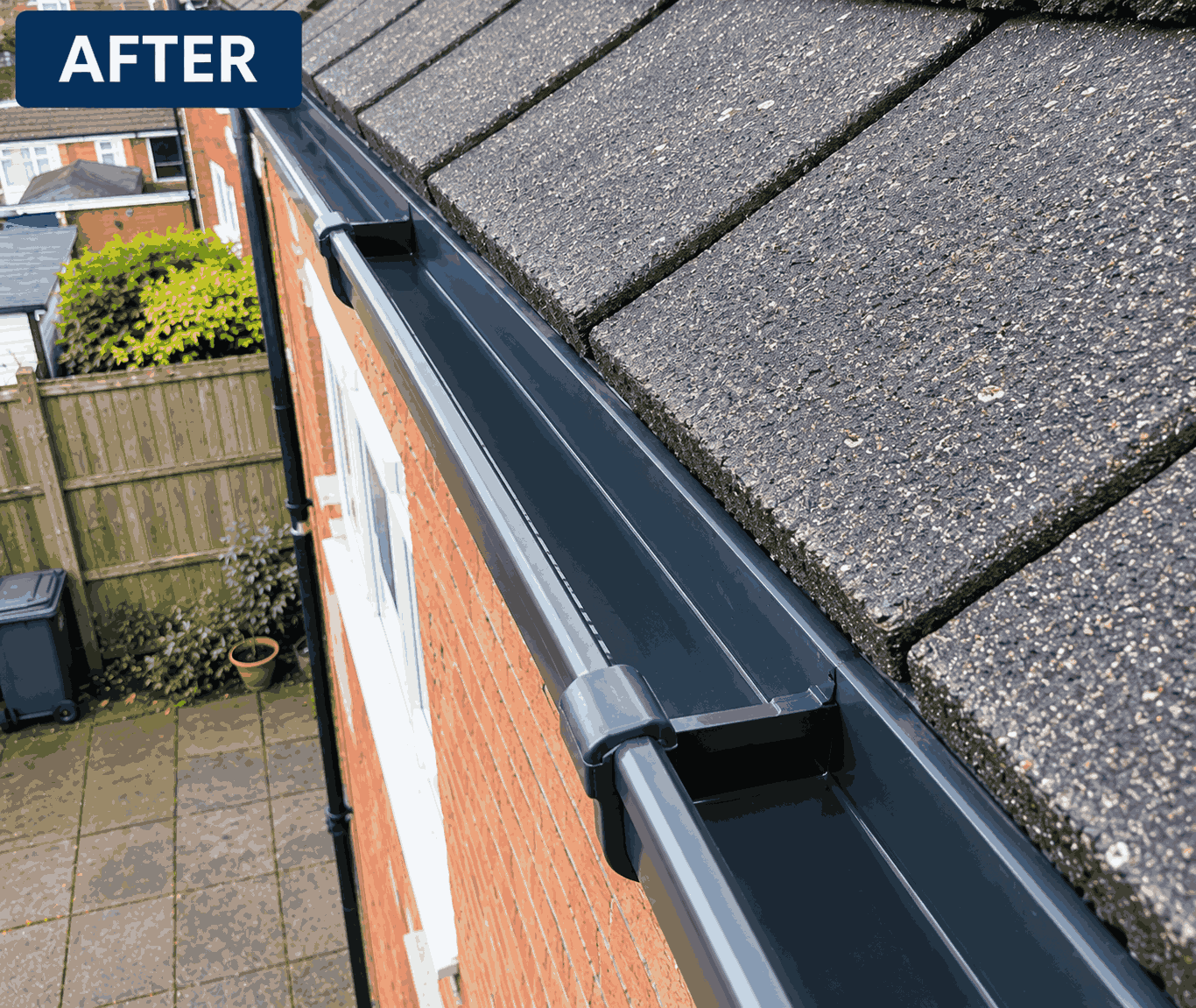 Clean gutter channel completely cleared of all silt and tested for free drainage