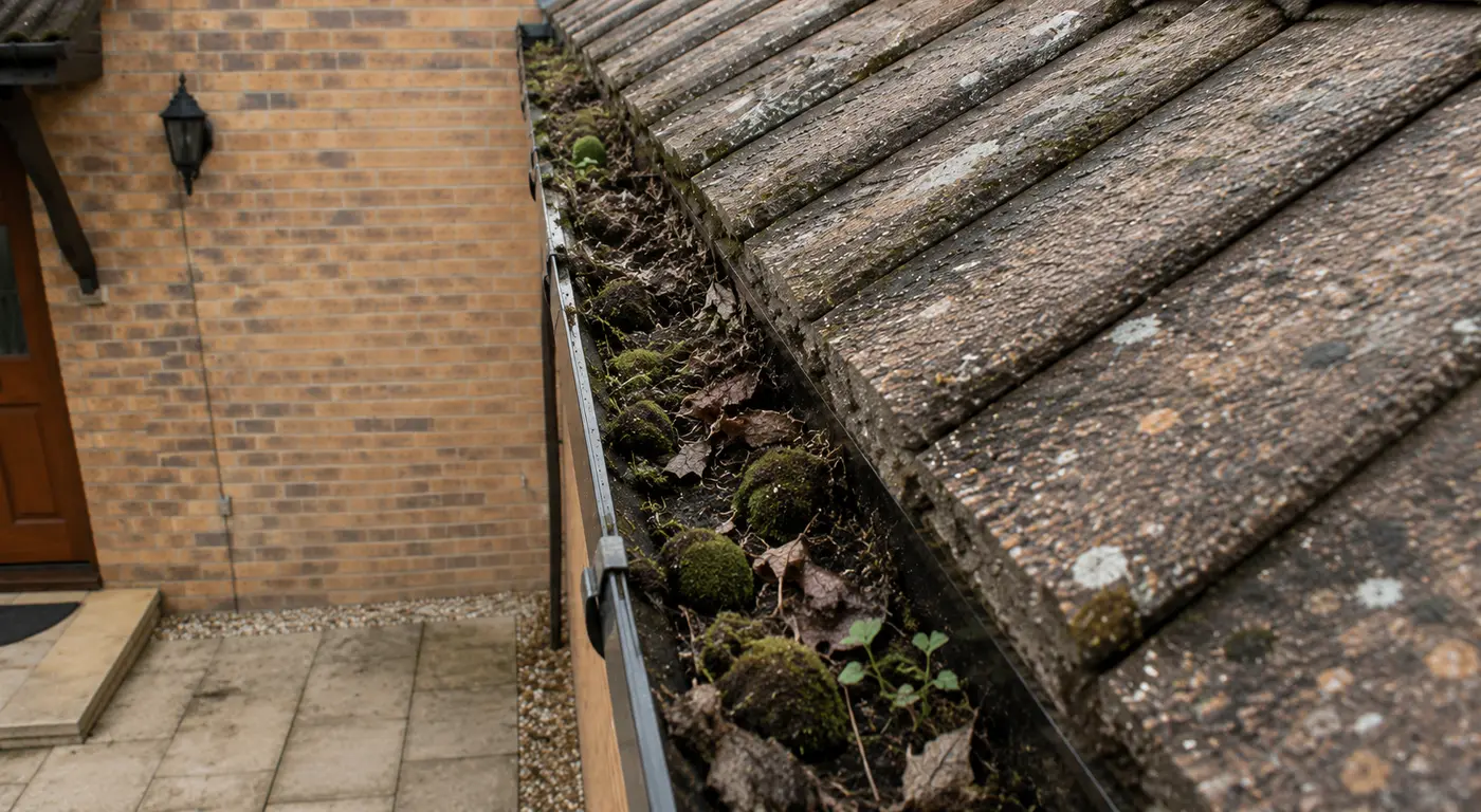 Live camera inspection of a cleared gutter run showing clean channel base and secure joint seams